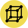 Icon of cube made of connected dots.